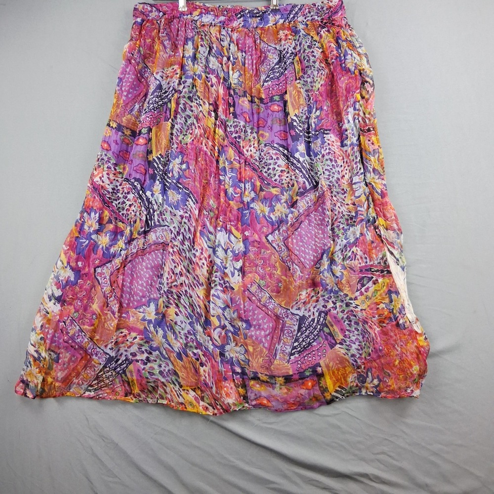 Multicolor Abstract Print Maxi Skirt Purple Pink Boho Lined Elastic Waist XL/2XL - Picture 4 of 8